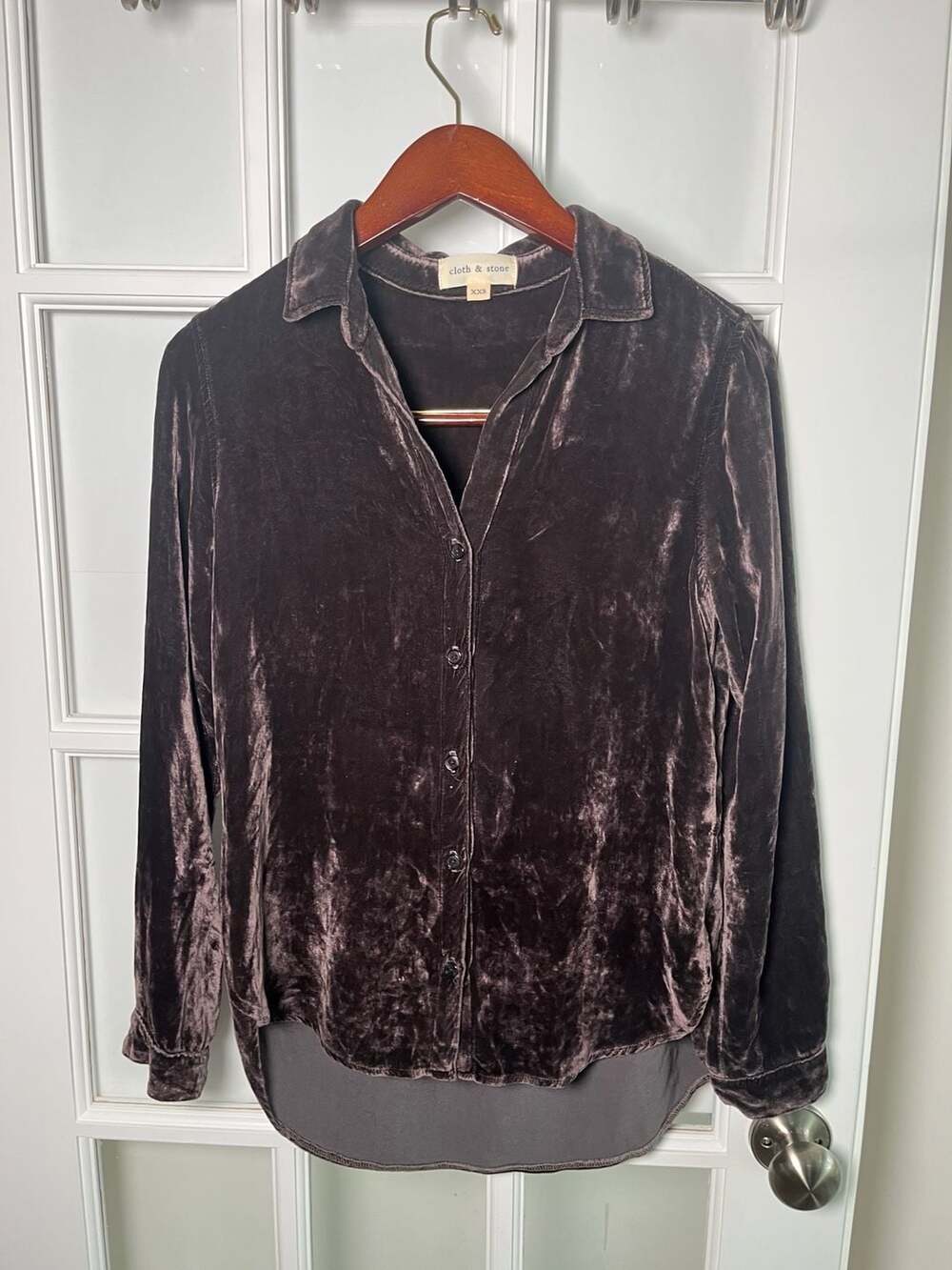 Cloth & Stone Viscose and Silk Blend Velvet Button-Down Shirt